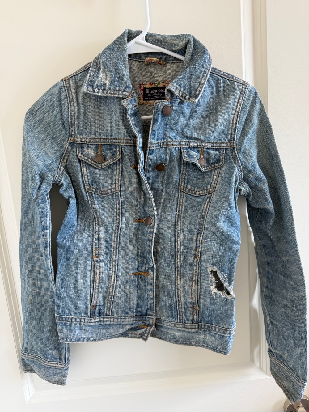 🥭2 for $9 Bluenotes Denim Jacket with Floral Trim - Light Blue
